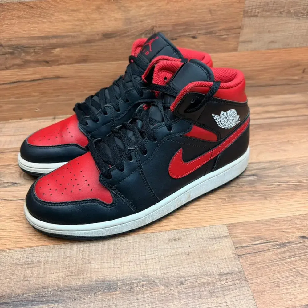 Air Jordan 1 size 9.5 Mid Bred Shadow Black Wolf Red Shoes